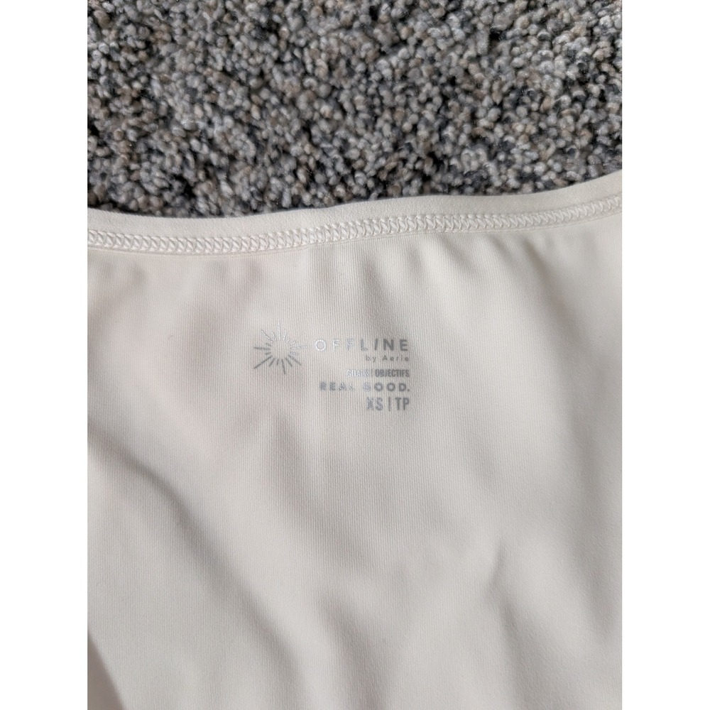 OFFLINE by Aerie Ribbed V-Neck Crop Top Cream Off-White Built-in Bra XS - Picture 3 of 4